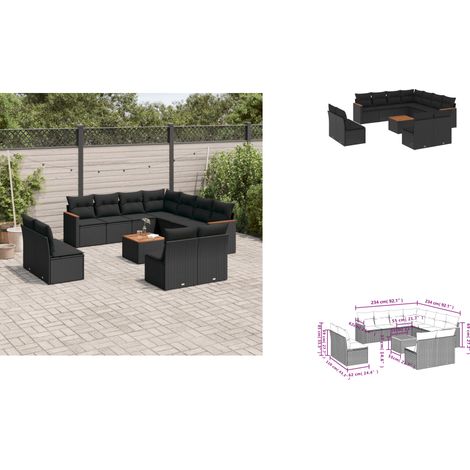 Salon de jardin 12 pcs avec coussins noir résine tressée - Ensemble Salon De Jardin - Meuble Extérieur - Jardin - Canapé D'extérieur - Set Salon (1/3)