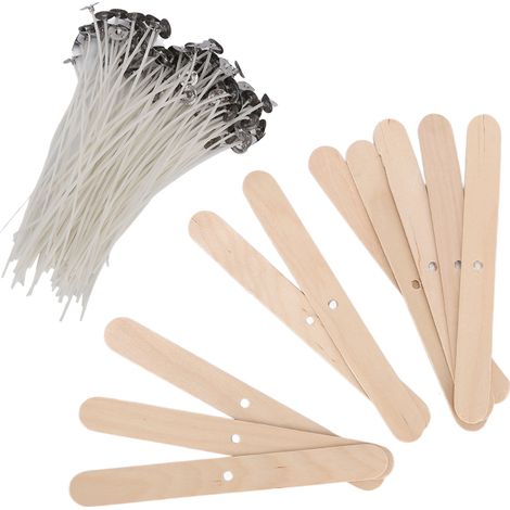 110 Mèches de Bougie 15cm avec Supports, Fumée Réduite - 100 Mèches + 10 Dispositifs de Centrage pour Fabrication de Bougies en Bois (1/5)