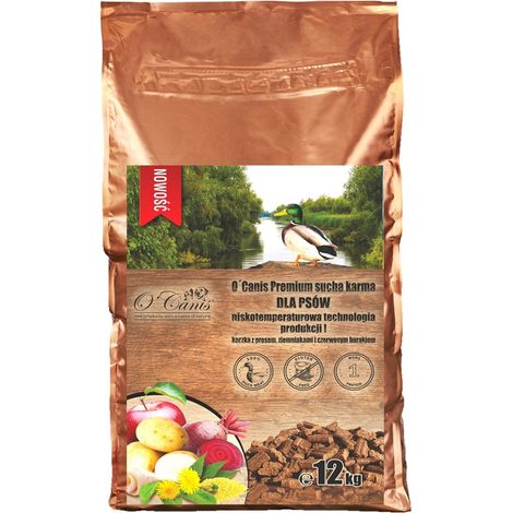 Croquettes premium O'Canis pour chiens au canard, millet, pommes de terre et betterave, 12 kg