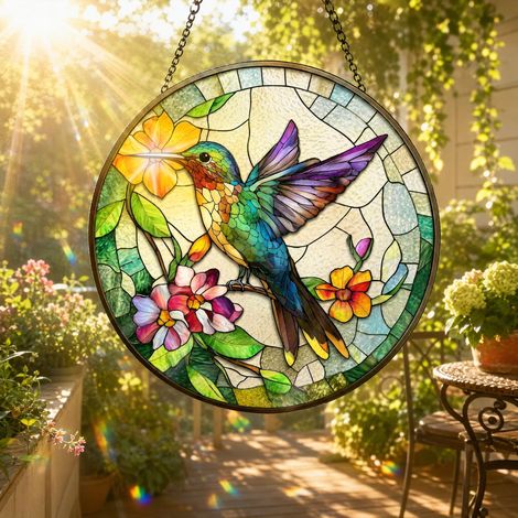 Attrape Soleil Colibri Suncatcher Décoration Fenêtre 20x20 cm Acrylique (1/5)