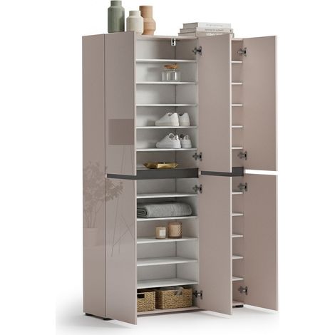 Armadio Multiuso Grande Sotto, 20 Ripiani, Cassetti Made in Italy, 24 Vani, 120x200h cm Beige