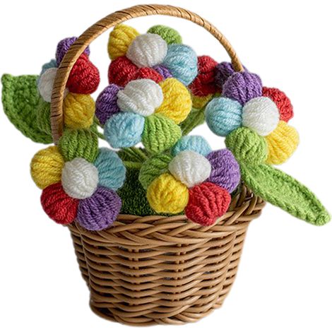 Plante Crochetée Colorée Panier Fleurs Artisanale Décor Bureau Préservées [15cm] Multi-couleurs Kit DIY (1/5)