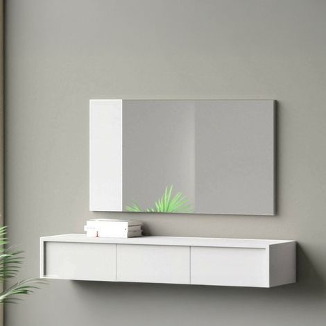 Dmora - Espejo Coriandolo, Espejo de entrada decorativo, Artículo de decoración de pared con perfil lateral, 100% Made in Italy, 110x3h60 cm, Blanco, con embalaje reforzado (1/3)