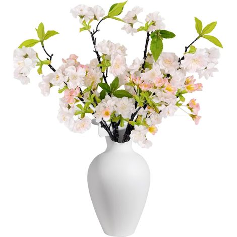 Fleurs de cerisier artificielles, 4 pièces tiges de fleurs de cerisier artificielles 46 cm tiges longues en soie artificielle branches de fleurs de pêcher décor pour arrangements de vases, mariage (1/5)