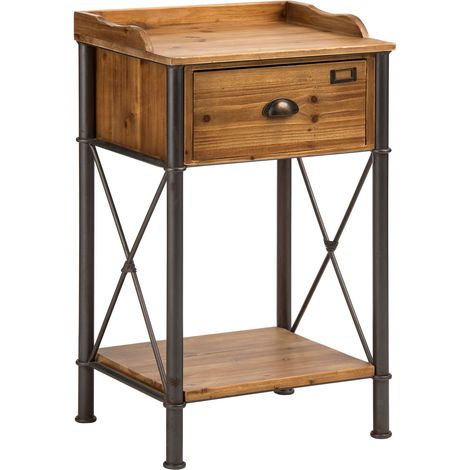 Interiors by Premier Two-Tier One Drawer Wooden Side Table, Stylish & Practical Natural Wooden Side Table, Rectangular Side Table