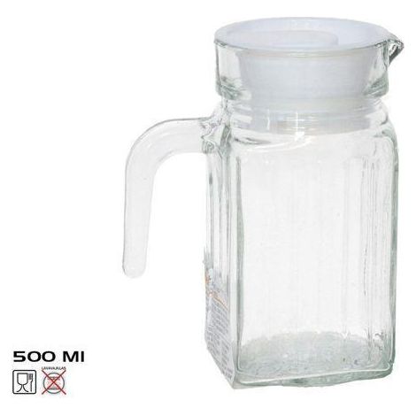 0,5 lts. jarra 500 ml. para frigo ,cristal rectangular con tapa blanca mod luisa