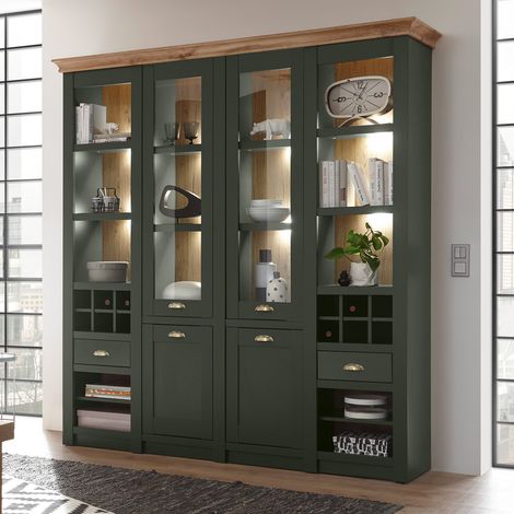 Buffetschrank im Landhausstil CINCINNATI-61 in grün mit Wotaneiche inkl. LED, B/H/T: 194/207/45cm (1/5)