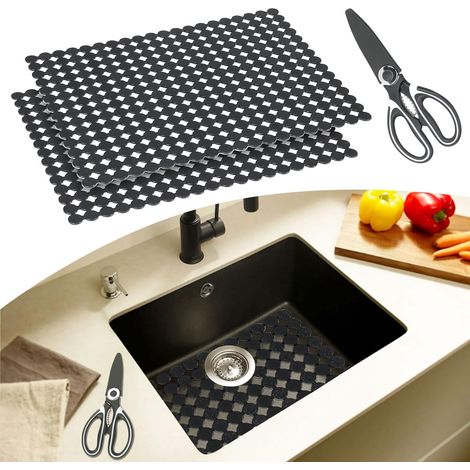 Tapis d'évier de cuisine (noir foncé), lot de 2 tapis de bonne qualité, faciles à installer et à entretenir, 40 x 30 cm (1/5)