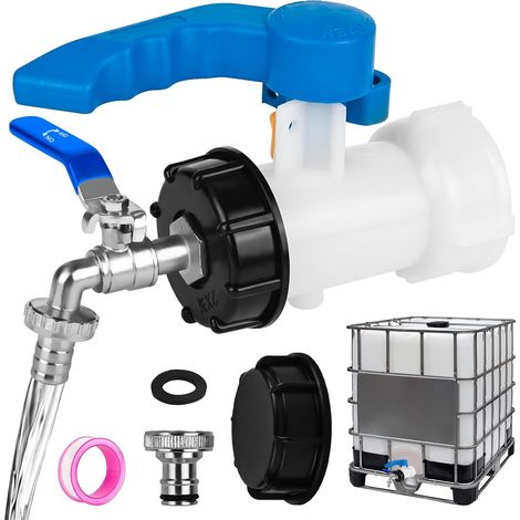 Adaptateur IBC pour robinet à boisseau sphérique IBC - DN40-62 mm - Accessoire de réservoir IBC - Avec robinet de 3/4" - Robinet d'arrêt - Pour conteneur IBC, réservoir d'eau, citerne de pluie (1/5)