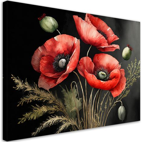 Tableau déco Coquelicots rouges peints 100x70 (1/5)