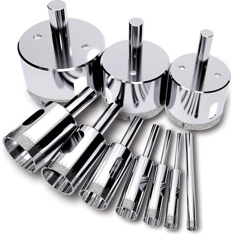 Diamond Drill Bit, (10 Pcs Hole Saw Set), Tile Hole Cutter, Diamond Saw (Solvent Tools for Glass, Porcelain, Ceramic, Granite Stone) 6-50mm (1/5)