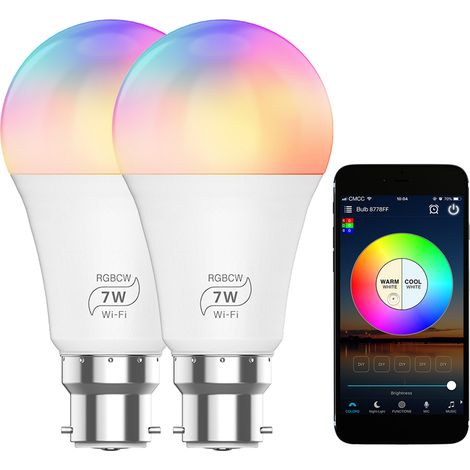 100-264 V 7W 2 Pièces Ampoule LED à Douille B22 Connectée Sans Fil WiFi + Bluetooth Luminaire Contrôle Intelligent Compatible App Smartphone Commande Vocale 16 Millions de Couleurs 20 Modes Dynamiques (1/3)
