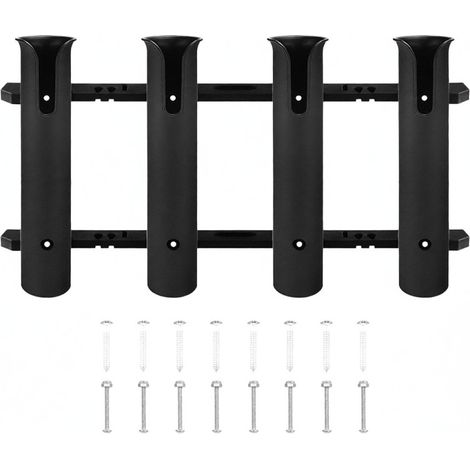 Support de cannes à pêche portable, porte-cannes à 4 tubes en plastique ABS, fixation sur rail, pince de serrage, douille de rangement pour pince à leurres (1/5)