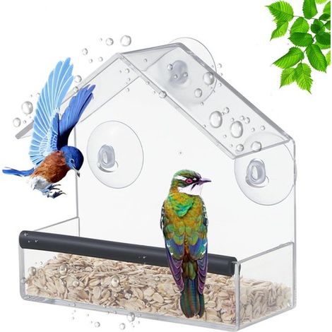 Mangeoire à oiseaux - Balcon - Fenêtre avec ventouses - Transparente - 15 x 15 x 6 cm (1/5)
