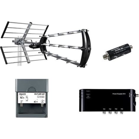 Antenne d'Extérieure - Trinappe - HD4K - 26dB - Préamplificateur - 4 Sorties