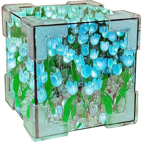 Miroir Tulipes à Faire Soi-Même, Veilleuse, Lampe de Chambre, Décoration, Ornement, Matériel Fait à la Main, Décoration de Bureau, Bleu
