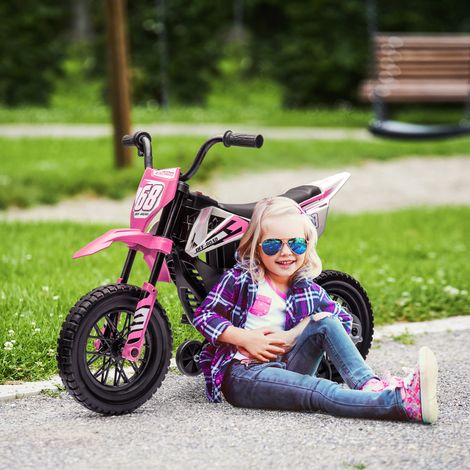 Moto cross enfant 3-6 ans, quad électrique 12V double moteur, vitesse 5 km/h, dimensions 109,5x60x72,5cm, rose, véhicule à batterie pour petits pilotes. (1/5)