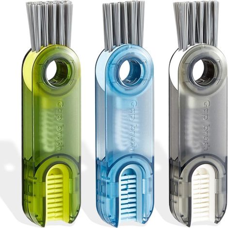 Juego de 3 cepillos de limpieza multifuncionales: cepillo para ranuras 3 en 1, cepillo para tapas de vasos, cepillo para botellas de agua. (1/5)