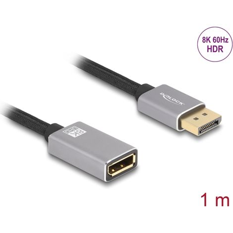 Delock Alargador DisplayPort 8K 60 Hz 1 m gris metal sin pestillo