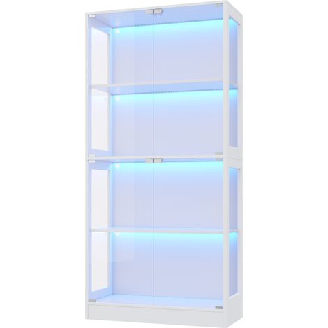 Vetrina LED in vetro 80 x 35 x 170 cm, MDF bianco, 4 ripiani, porte push to open, APP (1/5)