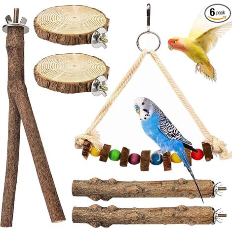 Natural Wooden Parrot Perch Bird Toy Cage Accessories Canary Parakeet (1/5)