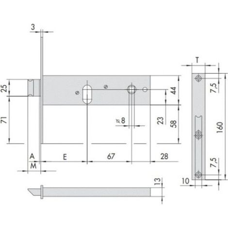 Cerradura Cisa para insertar 44150 Prof. Aluminio 70 mm