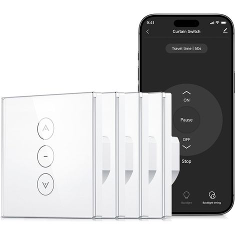 Commutateur Volet Roulant Connecté WiFi, Interrupteur Intelligent pour Rideau Compatible avec et , Minuterie Programmable, Écran Tactile en Verre, Fil Neutre Requis (1/5)