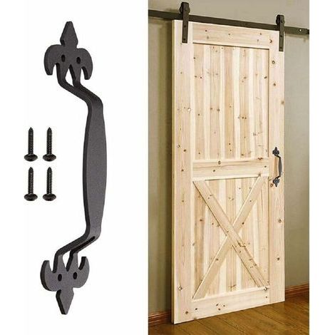 1 poignée de porte de grange – Fonte robuste – pour portes, abris de jardin et armoires – Noir (1/5)