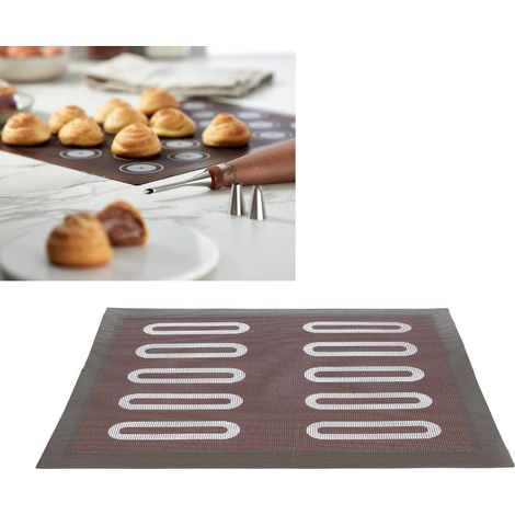Schwarze Backmatte für Kekse, hohl, aus Fiberglas, antihaftbeschichtet, ofenfest, hitzebeständig, ovale Form. (1/5)