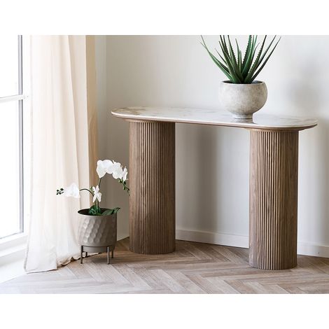 Lysa - console plateau effet marbre et pieds effets bois - 78 cm (1/5)