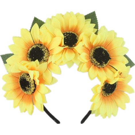 1 bandeau bohème tournesol, couronne de fleurs et de feuilles, couronne de marguerites pour cheveux (1/4)