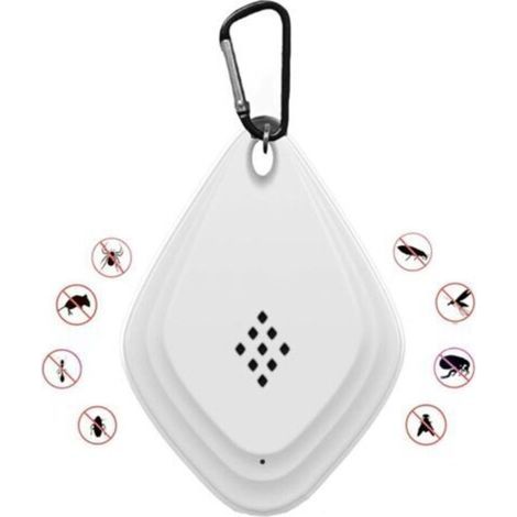 (Blanc) Répulsif anti-moustiques extérieur, répulsif anti-moustiques ultrasonique portable, répulsif électronique anti-moustiques alimenté par USB avec crochet noir (1/4)