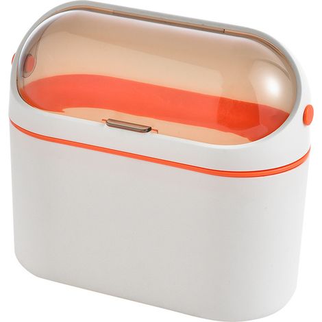 Orange Desktop Trash Can Kitchen Coffee Table Table Waste Paper Basket with Lid Storage Bucket Small (1/5)
