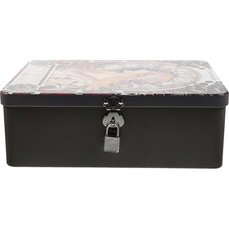 Boîte de rangement vintage en fer-blanc avec serrure, étui de bureau, boîte à bijoux (1/5)