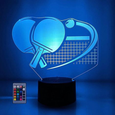 Veilleuse créative en forme de raquette de ping-pong 3D, alimentée par USB, avec télécommande et interrupteur tactile. Lampe décorative LED à illusion d'optique 3D, 7/16 couleurs changeantes. (1/5)