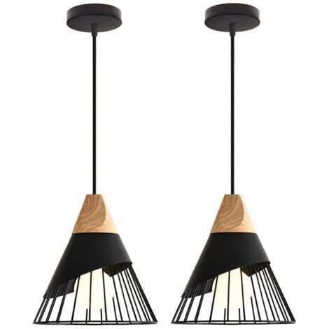 royaluxe- 2PCS Lampe À Suspension Rétro Suspension Luminaire E27 En Forme De Cage En Métal Suspension Lustre Vintage Plafonnier D'Intérieur Noir