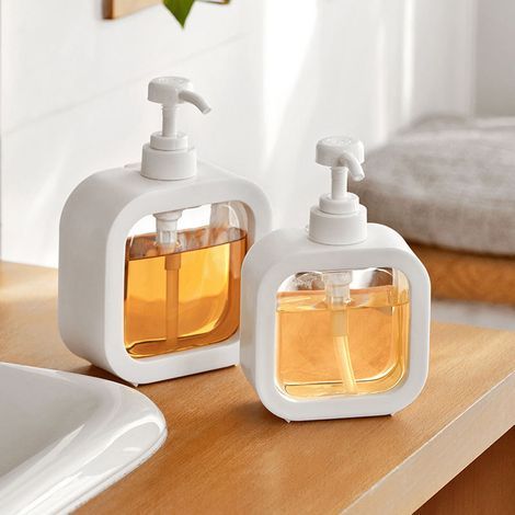 Distributeur de Savon Blanc 300ml Lot de 2 Pièces Idéal pour Gel Douche, Lotion, Rechargeable et Étanche pour Salle de Bain