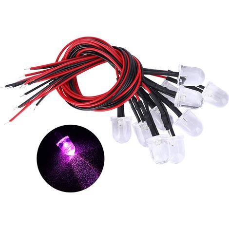 Lot de 50 diodes LED 12 V pré-câblées, tête ronde de 10 mm, pour bricolage, éclairage rose (1/5)