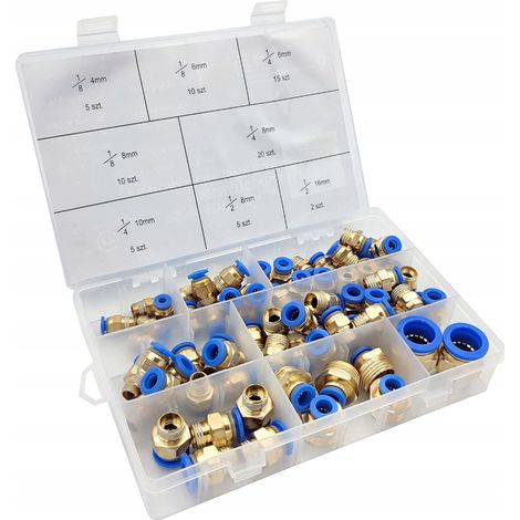 SET DI RACCORDI RAPIDI PNEUMATICI, FILETTATI, A INNESTO 4-16mm 72e