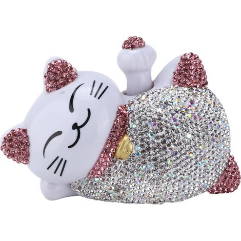 Décoration intérieure de voiture chat porte-bonheur, strass scintillants, Console centrale universelle, ornement de tableau de bord, Figurine rose (1/5)