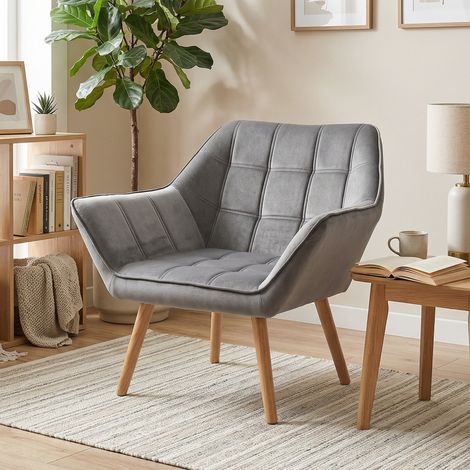 Butaca de Salón Moderna Tapizado en Terciopelo con Patas de Madera Sillón Relax para Sala de Estar Gris (1/5)
