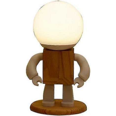 Lampe de table robot en bois, cadeau d'anniversaire pour enfant garçon (1 pièce, marron) (1/3)