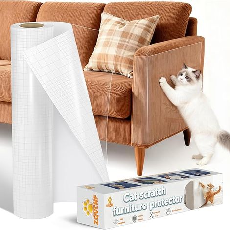 Protection Canape Chat Anti Griffe 43cm x 500cm Protege Canape Griffe Chat Sticker Transparent Meubles Porte Mur (1/5)