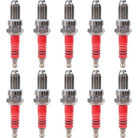 Convient aux paquets de 10 bougies d'allumage D8TC à 3 électrodes, compatible avec les motos, scooters, VTT et quads de 125 cm3, 150 cm3, 200 cm3 et 250 cm3.