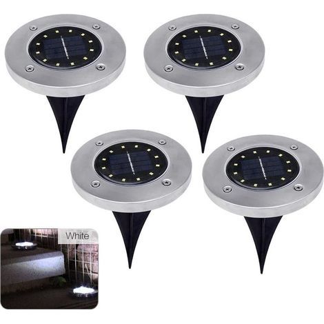4pcs Lampes solaires de sol, 12 LED étanche enterré lampe sans fil Borne lumineuse pour extérieur cour Jardin Pelouse Paysage terrasse en bois (1/5)