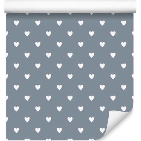 Herztapete Blau, Hellgrau und Weiß 50x1000 cm (1/5)