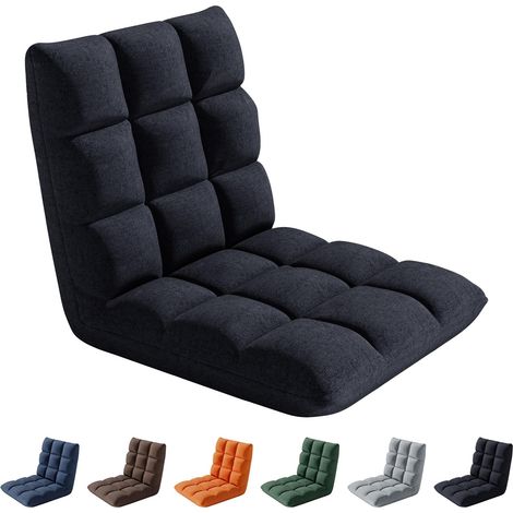 Folding Floor Chair 14 Position Padded Adjustable Lounge Recliner Chair BLACK (1/5)