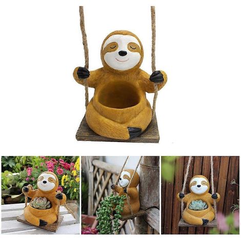 Jardinières suspendues en forme de paresseux, pots de fleurs, jardinage de bureau, pots pour plantes succulentes en résine (1/4)