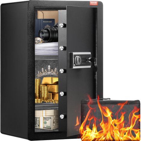 Vevor – Coffre-fort à porte simple 99 L – 5 verrous – Déverrouillage clé, empreinte digitale, code – Sac ignifuge, lumière LED, 2 étagères – Sécurité renforcée
