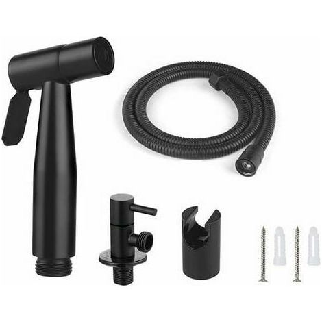 Ensemble douchette WC, flexible 1,5 m et support, adaptateur G1/2 noir (1/3)